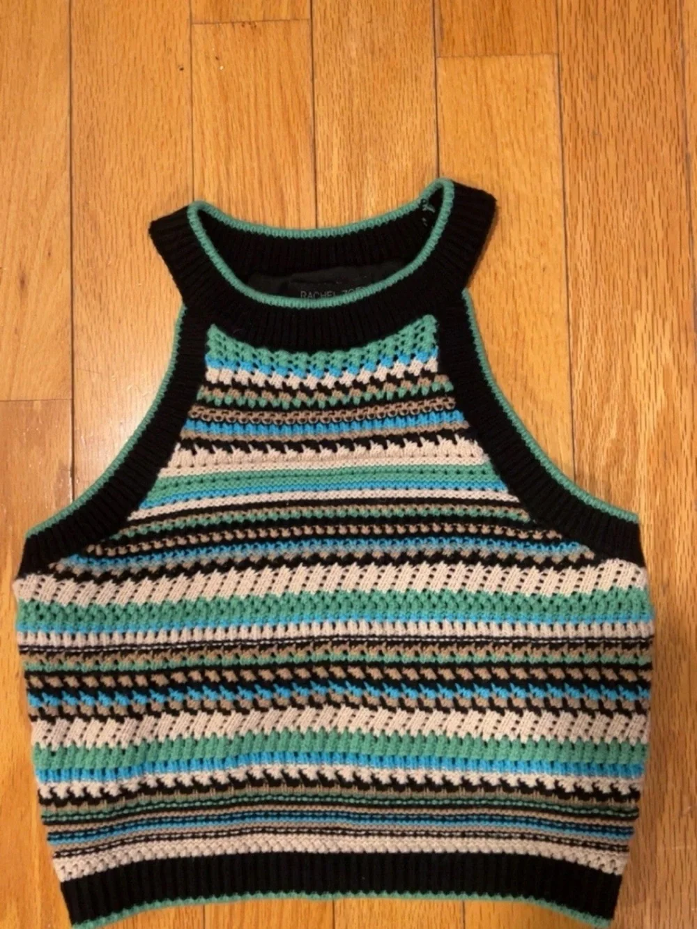 Rachel Zoe Striped Crochet Maxi Skirt & Cropped Tank in Teal, Black & Cream - Picture 3 of 7